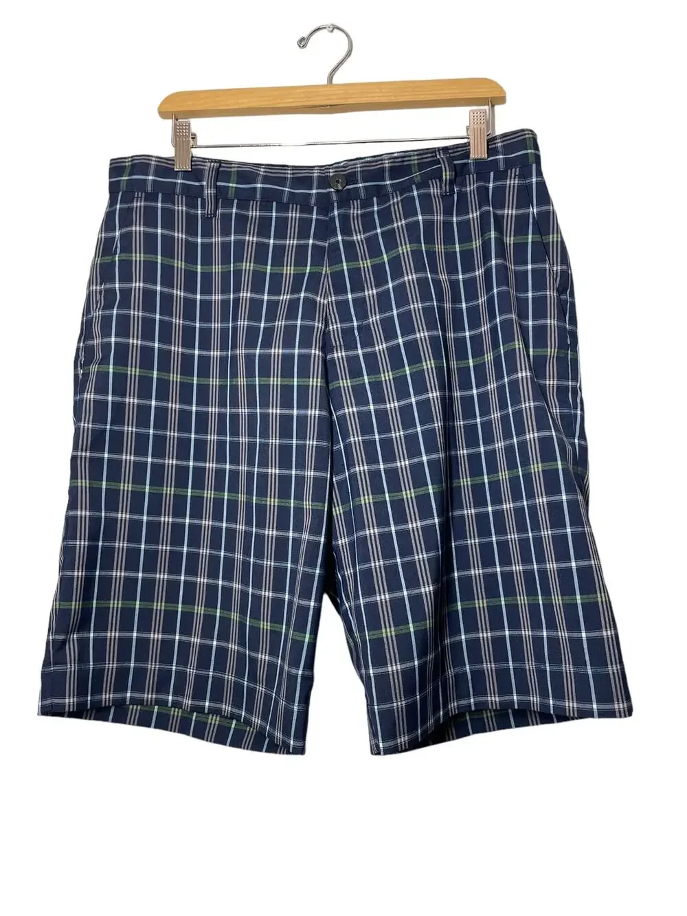 adidas Mens Golf Shorts Navy Blue Plaid 34 Flat Front